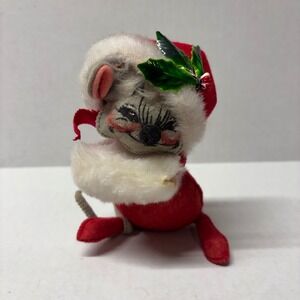 Annalee Vintage Christmas Mouse 5in Red White Felt Santa Hat Holly Decor